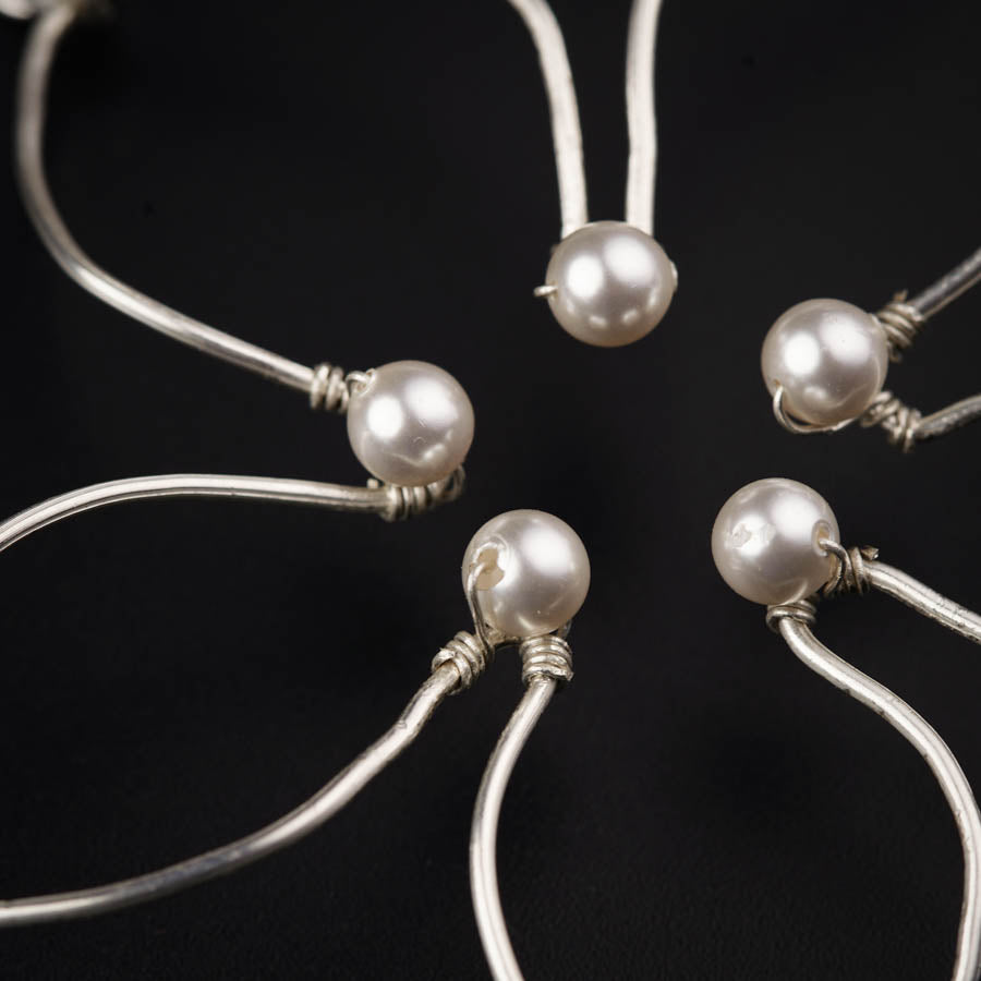 Handbent Pearl Silver Flower Earrings