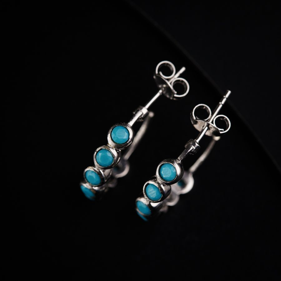 Silver turquoise (faux) hoops