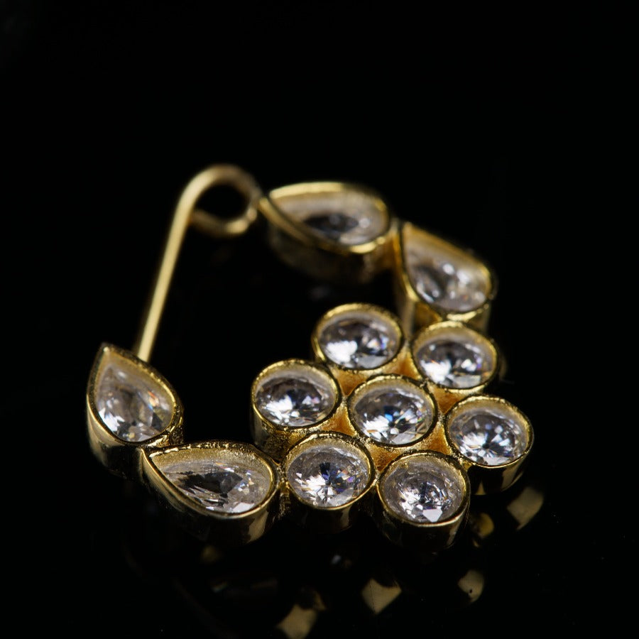 Silver CZ Nath Floral Gold Plated (Left, Clip on)