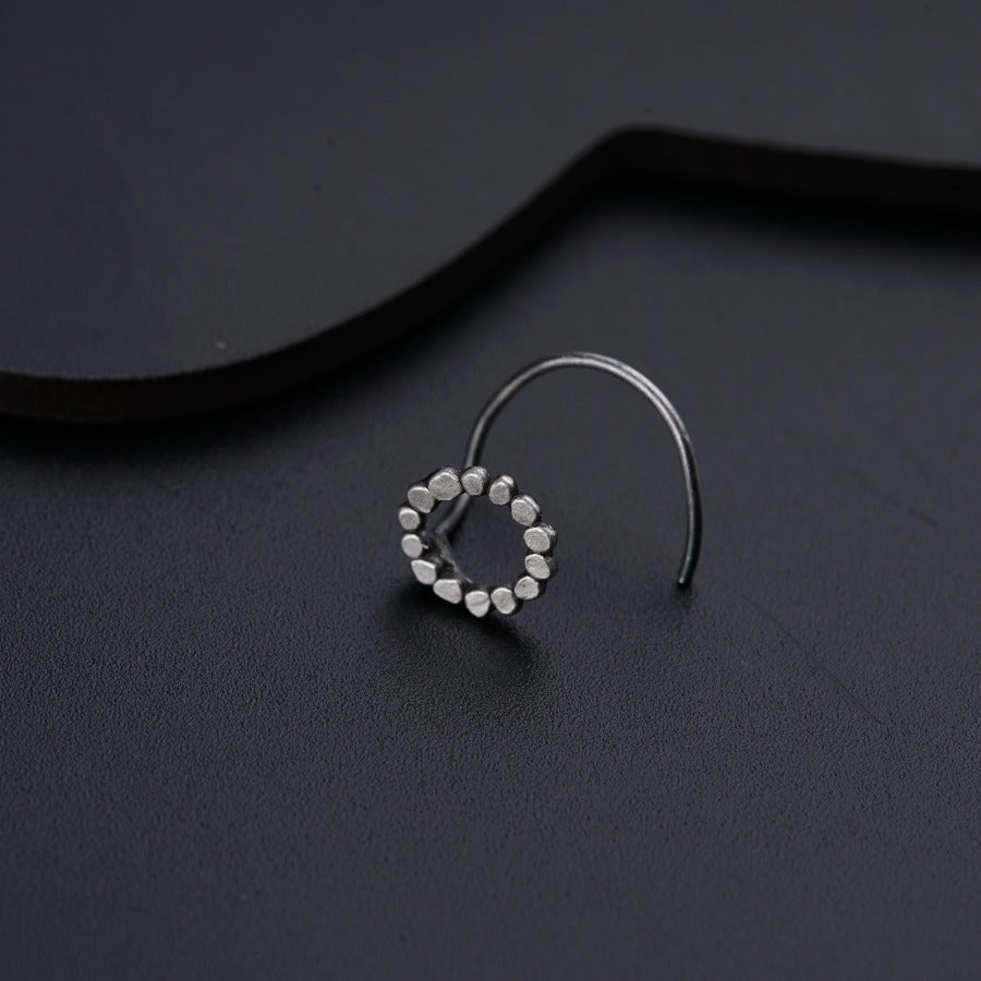 Hammered Silver Round Shaped Nose pin (Pierced)