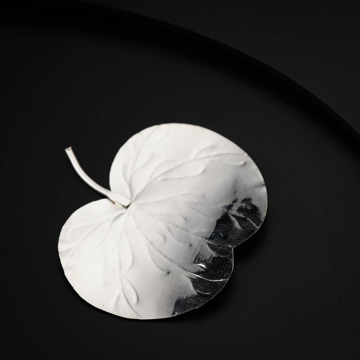 a white leaf shaped object on a black surface