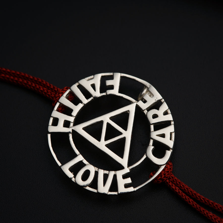 Handcrafted Silver Rakhi/Pendant: Love|Care|Faith