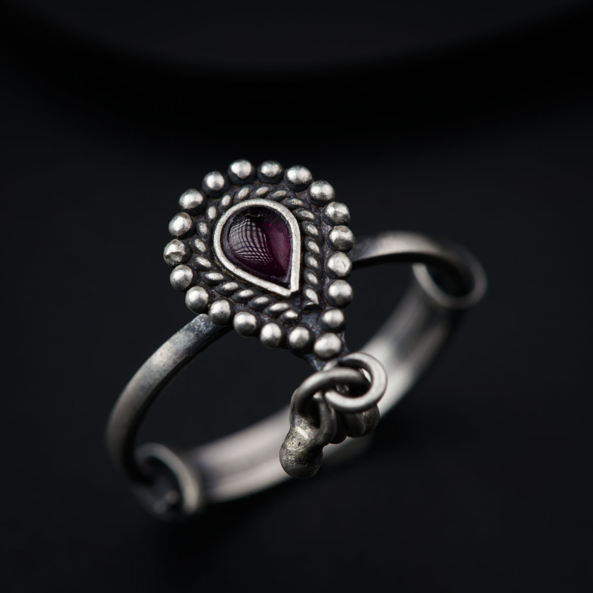 Silver Drop Shape with Ghungroo Motif Ring
