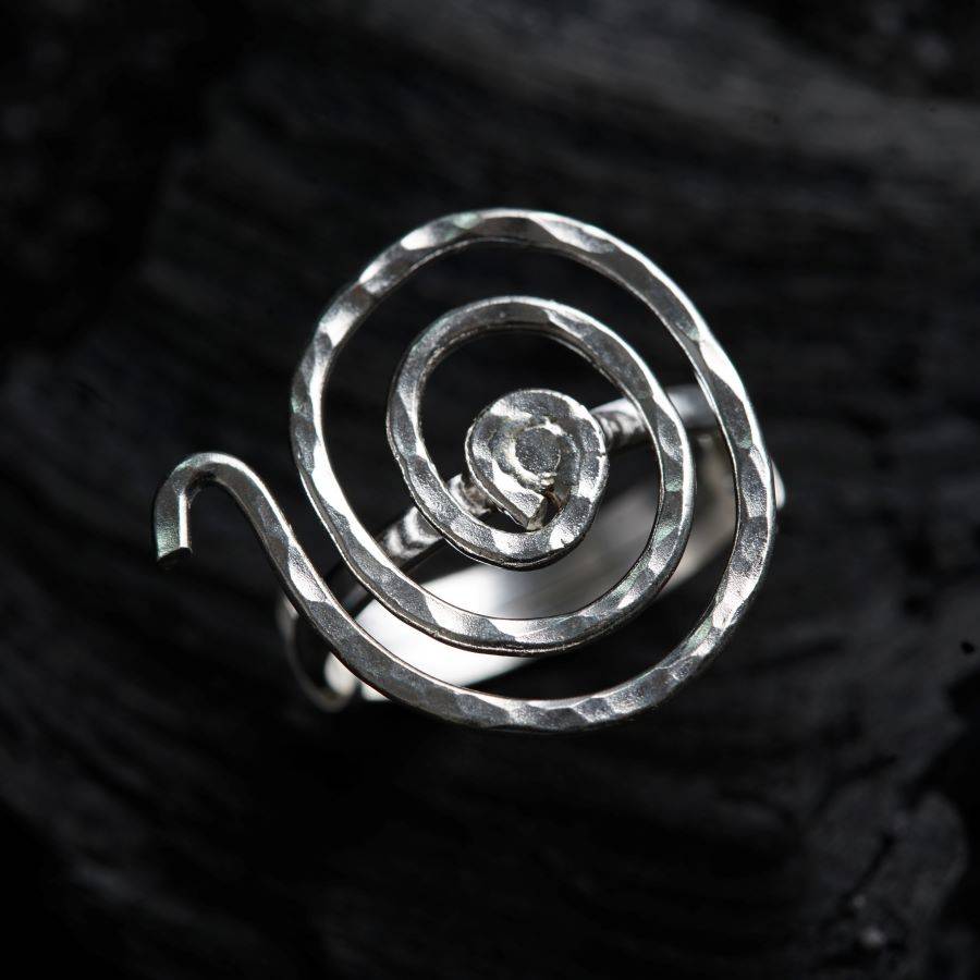 Silver Hammered Ring - Spiral