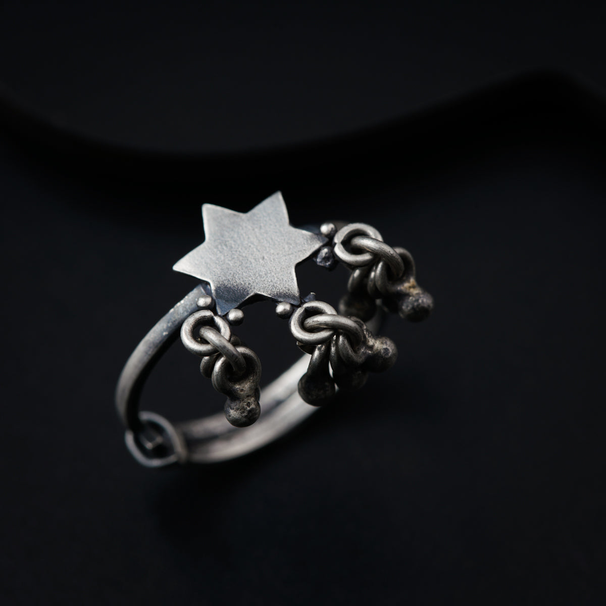 Silver Star with Ghungroo Motif Ring