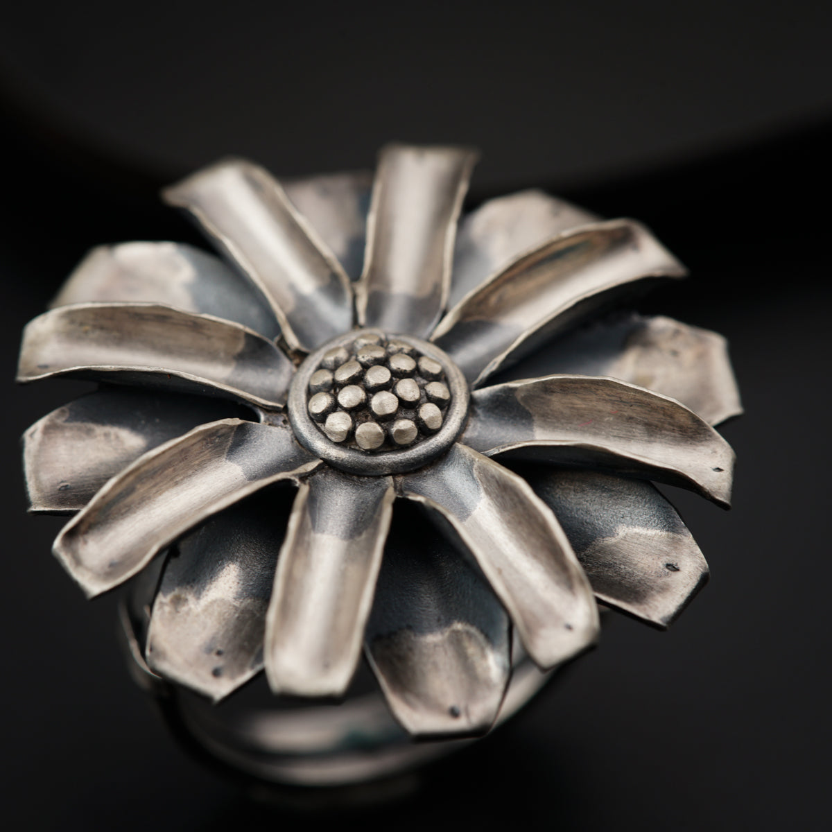 Silver Soorajmukhi (Flower Motif) Ring